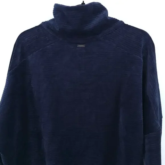 Prana Escambia Half Zip Stormy Night Blue Organic Cotton Velour Leather Pull L - Picture 10 of 15